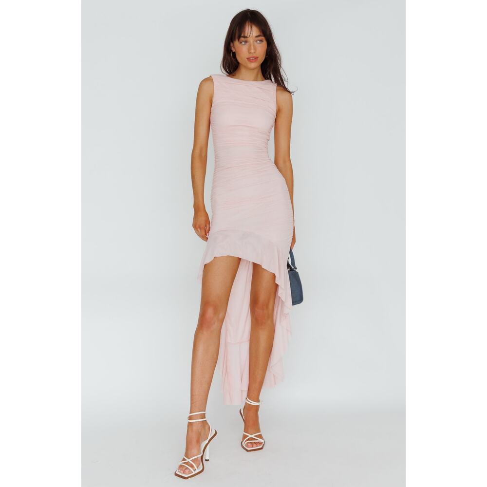 Here Comes The Sun Pink Ruffle Hem Ruched Sz L Coquette‎ Soft Girl Romantic NWT